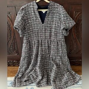 Crown & Ivy Navy and White Tweed Midi Dress